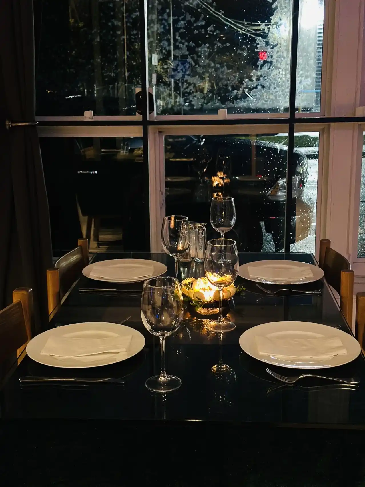 Inside the warm evening dining room at White Rock Bistro